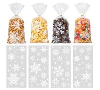GOMANCHE 100 Pieces Christmas Snowflake Cellophane Bags, Xmas Snowflake Clear Candy Bags with Metallic Twist Ties for Winter Christmas Party Snowflakes Birthday Supplies
