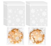 GOMANCHE 200 Pcs Christmas Cookie Bags, 10x10 cm Snowflake Self Adhesive Cookie Bag, Christmas Cellophane Treat Bags for Gift Giving Packaging Candy Goodie Holiday Homemade Bakery