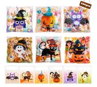 GOMANCHE 200pcs Halloween Treat Bags - Self-Adhesive Clear Cookie Bags Halloween Cellophane Candy Bags for Kids' Candy Party Favors, Snacks & Gifts, 6 Assorted Styles