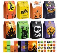 GOMANCHE 24 Pcs Halloween Treat Paper Bags - Trick or Treat Goodie Bags, Cute Pumpkin Cat Design Party Favor Candy Bag for Classroom Gift Exchange, Halloween Party Supplies