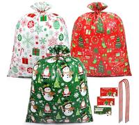GOMANCHE 3 Pcs Extra Large Christmas Sacks- 36"x44" Jumbo Xmas Gift Wrap Bags for Big Presents, Giant Santa Sack, Reusable Plastic Christmas Bags for Toys, Decor & Festive Gifting