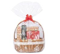 GOMANCHE Snowflake-Printed Christmas Cellophane Wrap Bags - 60x75 CM Large Clear Plastic Gift Baskets Bags with 10 Pull Bows | Holiday Decorative Packaging for Flower Baskets, Gifts & Party Favors