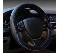 Gomass Automotive Interior Accessories 38cm Emboss Top Leather Steering Wheel Cover Thick Nylon Interior Ring Soft Breathable Steering Wheel Wrap (Black+blue)
