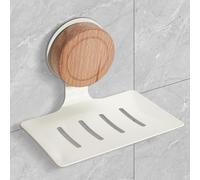 Gomeer Upgraded Oak Rotating Knob Soap Dish | Painted & Anti-Mold,Wall Mounted Soap Holder,Suction Self Adhesive Shower Soap Tray Self Draining,Waterproof, Drill-Free for Bathroom, Kitchen(White)