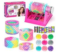 GOMEINA Sticky Rolls Bracelet for 5-9 Year Old Girls: Jewelry Making Kit with 9 Colored Beads, 2 Meters Rope, Sewing Needles, Rotating Stand & Instruction Manual