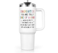 GoMelley Daughter Gifts Tumbler 40oz, Funny Daughter Birthday Gifts from Mum Dad, Graduation, Birthday Gift for Daughter Adult Travel Mug with Lid and Straw, Stainless Steel