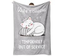GoMelley Funny Wife Birthday Gifts - Wife Is Charging Super Soft Grey Flannel Blanket, Anniversary, Valentines Day, Christmas Romantic Gifts for Her, 60”× 50”（Grey）