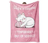 GoMelley Funny Wife Birthday Gifts - Wife Is Charging Super Soft Pink Flannel Blanket, Anniversary, Valentines Day, Christmas Romantic Gifts for Her, 60”× 50”(Pink)