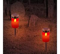 GOMETY 2 Stück Grablicht Solar, 7 x14,3cm Solar LED Grablicht, Wasserdichtes Grableuchte Outdoor Friedhofskerze Solarbetrieben mit Lichtsensor, Grabkerze mit Erdspieß, Kerzen