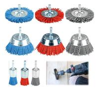 GOMETY 9 Piece Nylon Wire Cup Brush Set, Wire Brushes Nylon Brush with Hexagonal Shaft 1/4 Inch (6.35 mm) 1/4 Inch, 3 Sizes Nylon Drill Brush Set for Removing Abrasive Brush Set from Rust and