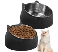 GOMETY Cat Bowl Stainless Steel Pack of 2, 400 ml Cat Feeding Bowl Cat 15° Inclined Raised to Protect Cervical Spine Feeding Bowl Cat Removable Cat Bowls for Dogs Food Water