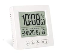 GOMETY Digital Bedside Alarm Clock, Alarm Clock Table Clock with Thermometer, Calendar, Light, Temperature, W ate Display, Automatic Time Adjustment Two Hours Independent