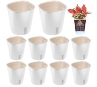 GOMETY Pack of 10 Self-Watering Flower Pots, Self-Watering Pot, Small with Water Level Indicator, 7.5 x 8.5 cm, Herb Pot with Watering System Made of PP Plastic for Kitchen, Balcony, Windowsill (White