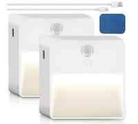 GOMETY Pack of 2 LED Night Lights, Rechargeable USB Night Light Children with Motion Sensor, 5 Bright Colours and 3 Modes (Auto/Off/On), Battery Operated, Indoor Night Light for Kitchen, Hallway,