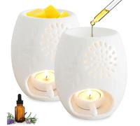 GOMETY Pack of 2 Oil Burner Tea Light Holder, Aroma Lamp Made of Ceramic White with Candle Spoon Aroma Diffuser Oil Lamp for Essential Oils Smoker Scented Wax Fragrance Oil Lamp for Home Bedroom Decor