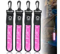 GOMETY Pack of 4 LED Flashing Light Reflective Pendants, 3 Modes LED Children's Safety Light, Reflective Light Strip Reflector Pendant for School Bag, Backpack, Hiking, Running (Pink)