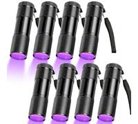 GOMETY Pack of 8 UV Torches, Mini Black Light Lamp with 9 LEDs, Black Light Torch, Hand Lamp, Black Light Lamp, Mini UV Lamp, Urine Detector for Dogs and Cats, Banknotes, Scorpions