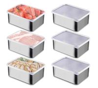 GOMETY Stainless Steel Food Storage Containers with Lid, Set of 6, Modern Minimalist, Rectangular, 13.5 x 10.5 x 5.5 cm, Stackable Meal Prep Boxes