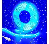 GOMING 16.4ft(5M) DC 24V Blue COB LED Strip Light IP65 Waterproof 2400LEDs Uniform Glow Dotless Flexible LED Tape Lights for DIY Garden Backyard Hallways Stairs Decoration(No Power Supply)