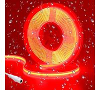 GOMING 16.4ft(5M) DC 24V Red COB LED Strip Light IP65 Waterproof 2400LEDs Uniform Glow Dotless Flexible LED Tape Lights for DIY Garden Backyard Hallways Stairs Decoration(No Power Supply)