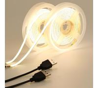 GOMING 5V COB USB LED Strip Light Natural White 4000K 5mm Width USB Powered 4M(2pcs x 2M) 400LEDs/M CRI 93+ Flexible High Brightness IP20 Not Waterproof LED Tape Lights for DIY Decoration Lighting