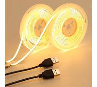 GOMING 5V COB USB LED Strip Light Warm White 3000K 5mm Width USB Powered 4M(2pcs x 2M) 400LEDs/M CRI 93+ Flexible High Brightness IP20 Not Waterproof LED Tape Lights for DIY Decoration Lighting