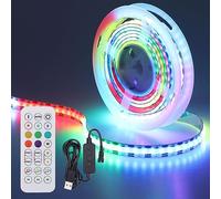 GOMING DC 5V WS2812B 6.6ft(2M) Individually Addressable COB LED Strip Light USB Powered with Remote Control Flexible 320Pixels Dream Color No-Waterproof IP20 White PCB LED Strips for DIY Projects
