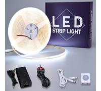 GOMING Motion Sensor COB LED Strip Light 32.8ft(10M) Cool White 6000K CRI 93+ 3 Lighting Modes 3 Timing Off Modes 3 Brightness Modes with Power Adapter for Kitchen Cabinets Stair Showcase Bedroom Bed