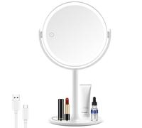GOMIPURU Lighted Magnifying Mirror, 20x Magnifying Makeup Mirror with Lights, Charging Port on Stand, Double Sided Switch Eye-Protection 3 Colors Dimmable Vanity Mirror, Large 8.6 in