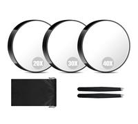 GOMIPURU Magnifying Mirror Set, 20X/30X/40X Magnifying Mirror with Suction Cup, with Portable Storage Bag & 2 Tweezers for Bathroom, Home Use