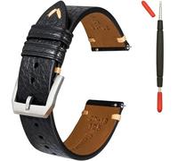 Gomvadr Italian Calfskin Leather Watch Straps, Quick Release, 22mm, Black, Unisex (Black/silver buckle, 22mm)