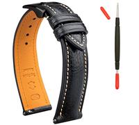 Gomvadr Italian Leather Watch Band Tuscany Natural Vegetable-Tanned Top Grain Genuine Leather Strap,16 18mm 19 20mm 21 22mm XL XXL Watch Bands for Men Women(Black/Black buckle,21mm-Regular)