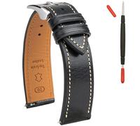 Gomvadr Italian leather Watch Bands Tuscany Vegetable-Tanned Full Grain Genuine Leather Watch Bracelets,Watch Band Replacements Quick Release Watch Straps for Men and Women 18mm 20mm 21mm 22mm (Blk