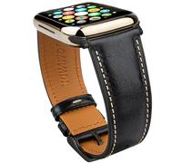 Gomvadr Leather Straps Compatible with Apple Watch Band 42 mm 44 mm 45 mm, Replacement Leather Strap for Men iWatch Series 10 9 8 7 6 5 4 3 (Black/black buckle,45mm/44mm/42mm)