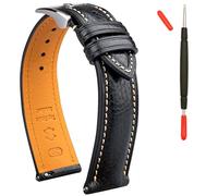 Gomvadr Leather Watch Strap, 20mm, Black, Quick Release, Compatible with 16-24mm Spring Bars, Barton, Movado, Richie Watches