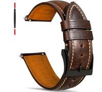 Gomvadr Leather Watch Strap with Quick Release, Vintage, Oil-Tanned Replacement Leather Strap for Men and Women, 16 mm to 24 mm, Brown, 22 mm