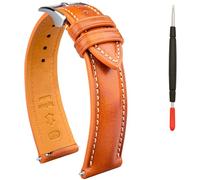 Gomvadr Quick Release Leather Watch Band, Two Tone Oil-tanned Leather Watch Straps 18mm 19mm 20mm 21mm 22mm Replacement Watch Belt for Men Women, Cognac with Silver Buckle, 20mm