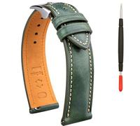 Gomvadr Quick Release Leather Watch Band, Two Tone Oil-tanned Leather Watch Straps 18mm 19mm 20mm 21mm 22mm Replacement Watch Belt for Men Women, Green with Silver Buckle, 20mm