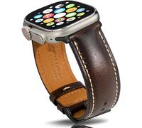 Gomvadr Vintage Leather Bands Compatible with Apple Watch Band 42 44 45 mm,Wax Oil-tanned Leather Strap for Men iWatch Series 9/8/7/6/5/4 SE1 SE2 SE3 (Brown, 42mm 44mm 45mm)