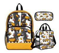 Gomyblomy Clear Backpack for School Boys Transparent Bookbag with Lunch Bag 3-In-1 Set Heavy Duty Kids See Through Bags, Cartoon Excavators