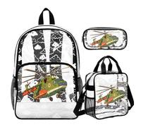 Gomyblomy Clear Backpack for School Boys Transparent Bookbag with Lunch Bag 3-In-1 Set Heavy Duty Kids See Through Bags, Helicopter