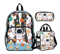 Gomyblomy Clear Backpack for School Boys Transparent Bookbag with Lunch Bag 3-In-1 Set Heavy Duty Kids See Through Bags, Astronaut Galaxy Planet