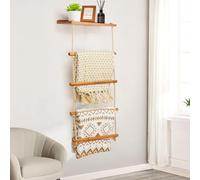 Gomyrod 5-Layer Wooden Blanket Ladder, 2-in-1 Towel Racks Blanket Quilt Towel Holder Rack Decorative Ladder, Storage Ladder Quilt Rack Blanket Holder, Ladder Shelves for Bathroom,Living Room,Bedroom