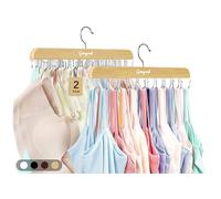 Gomyrod Bra Hanger for Closet, Tank Top Hangers 2 Pack w/20 Hooks Holds 40 Bras, Capacity Foldable Wood Space Saving Hanger, 360°Rotating Closet Organizers and Storage for Dorm & Apartment