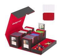 Gomyrod Card Deck Box with 4 Commander Display & Dice Tray (Black & Red) | 7 In 1 MTG Commander Deck Box, Fits 240+ Toploader Cards, Removable Deck Case, Compatible for Magic/TCG/Sports/Baseball Cards