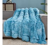 GONAAP Faux Fur Throw Blanket, Decorative, Super Soft, Fuzzy, Shaggy, Luxurious, Cozy Plush, Fluffy Long Hair, Comfy Microfibre Fleece, Reversible for Coach Bed Chair Sofa (Tie-Dye Ocean Blue, 50 x 60