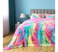 GONAAP Fuzzy Faux Fur Throw Blanket Queen Size Dark Rainbow Super Soft Cozy Plush Fuzzy Shaggy Blanket for Couch Sofa Bed (Dark Rainbow, Queen(90"x90"))