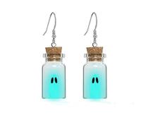 Gonashow Ghost Earrings & Necklace Blue, Ghost In A Bottle Glow in The Dark, Adopt A Ghost Earrings for Women Decor, Fun Cute Earrings, Ghost Necklace for Women Spooky Halloween Jewelry Set, Glass, No