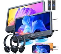 GOnavidio 10.1'' Dual Car DVD Players with HDMI Input, 2 Headphones, Support Last Memory, AV in & AV Out, USB/TF Card, Play a Same or Two Different Movies (2 X DVD Player)