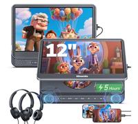 GOnavidio 12" Dual Car DVD Players with HDMI Input, Headrest DVD Players for Car with Headphones, 5-Hour Battery, 1366 * 768 Screen Mirroring, USB/TF Reader, MP4/MKV, Region Free, Last Memory